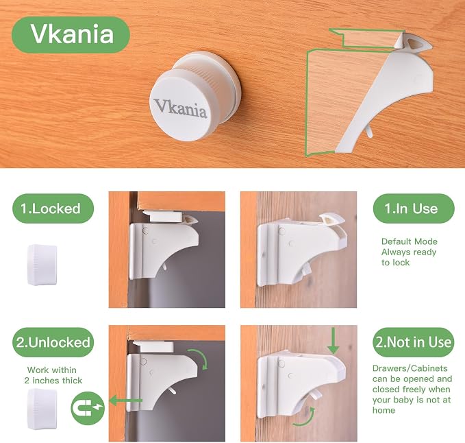 32 Pack Vkania Magnetic Cabinet Locks Baby Proofing