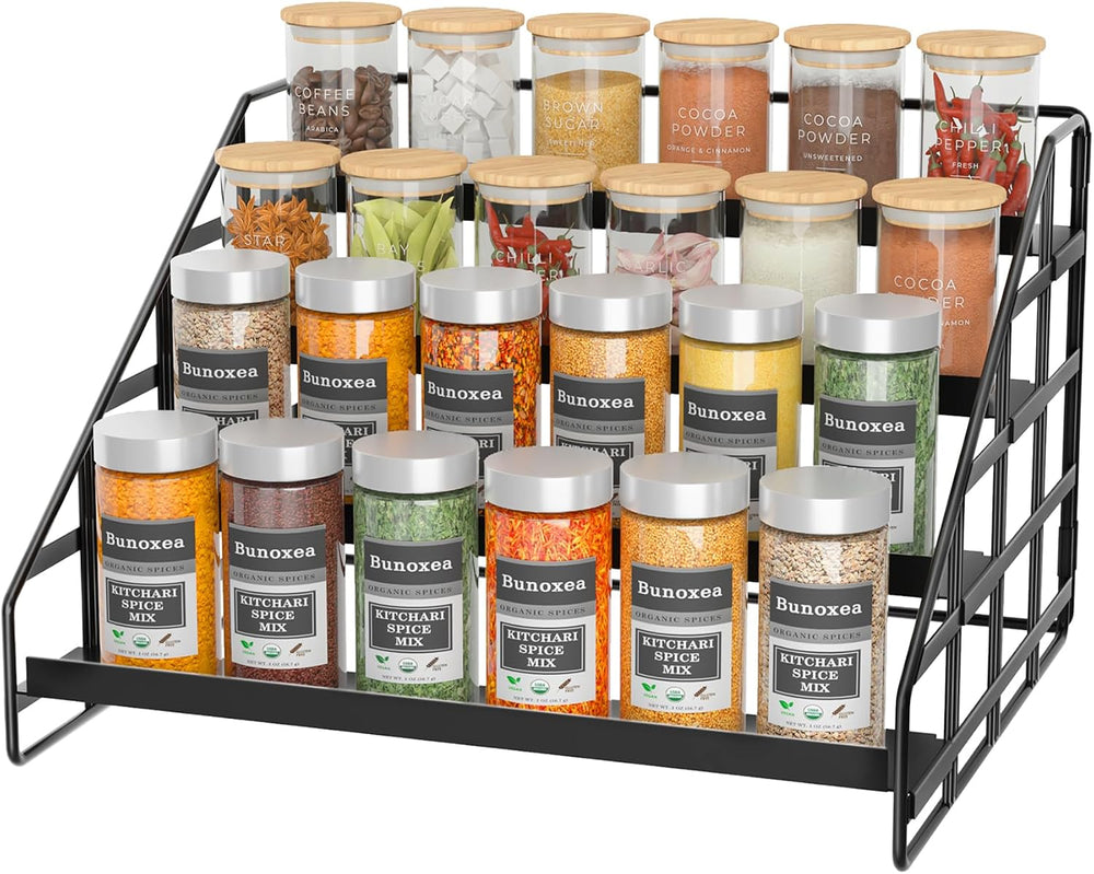 Bunoxea 4 Tier Adjustable Spice Rack for Cabinet & Countertop, Black