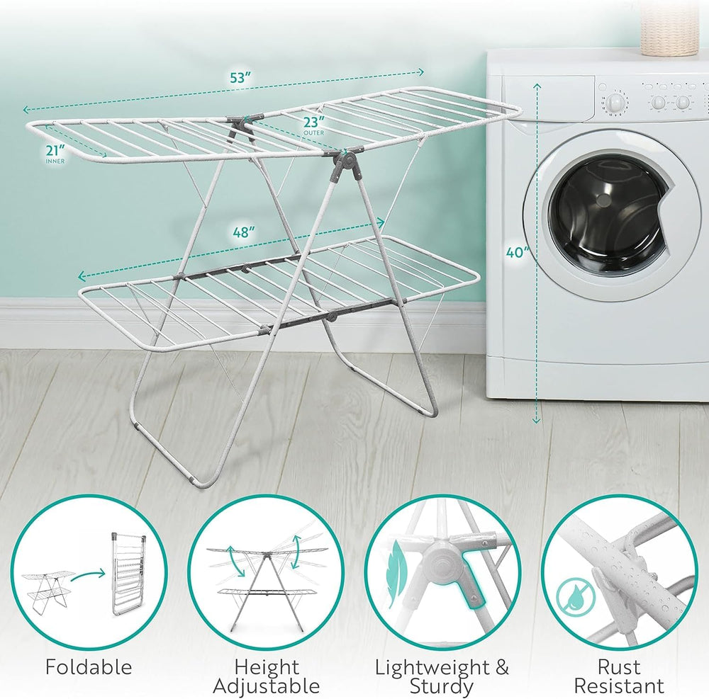 Brookstone 2 Tier Folding Rack - Indoor/Outdoor Collapsible Clothes Dryer Sta...