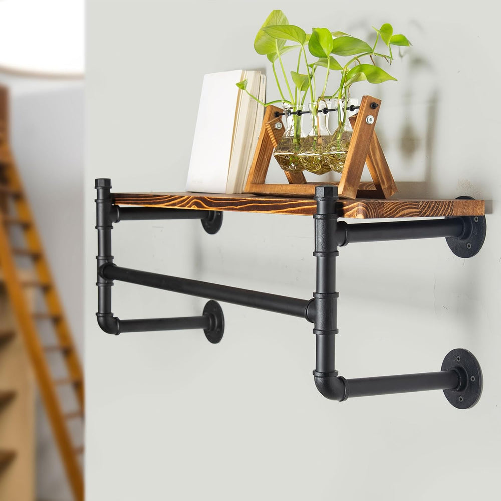 WEBI Wall Mounted Clothes Rack with Shelf,32" Industrial Pipe Clothing R...