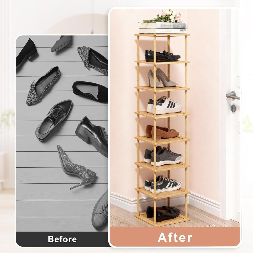 Aniston 8 Tier Bamboo Shoe Rack, Free Standing Slim Narrow Shoe Storage, Vert...