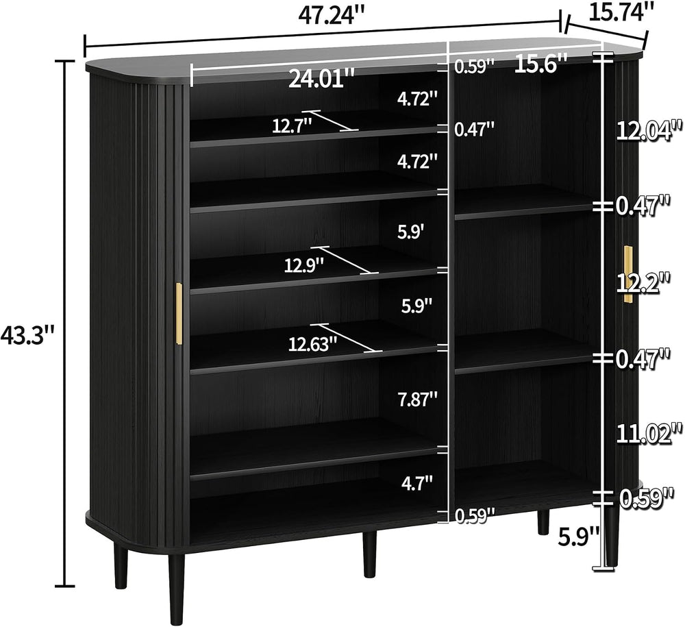 DHH Shoe Storage Cabinet with Sliding Door, 6-Tier Shoe Cabinet with Adjustab...