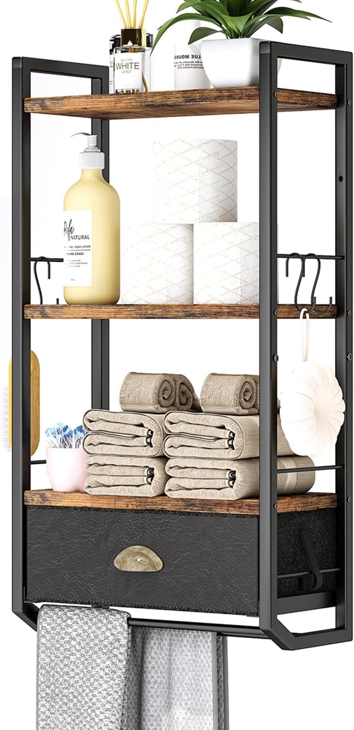 Bathroom Storage Organizer Wall Mounted, 3 Tier Bathroom Towel Rack Shelf wit...