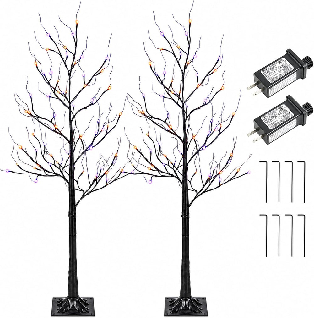 5FT LED Lighted Halloween Tree 2-Pack Orange and Purple Lights Décor