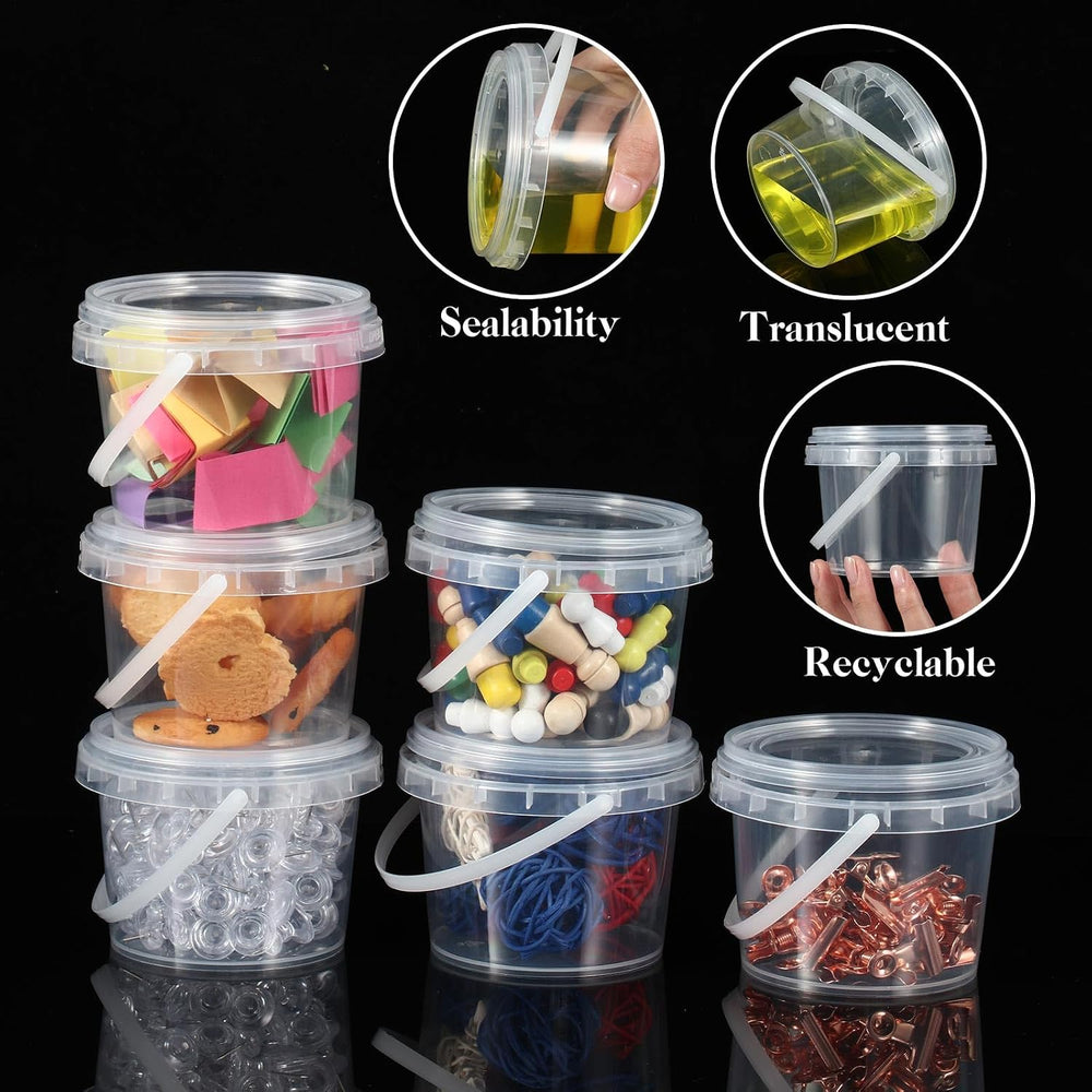 Maxcheck 300 Pcs 10oz Plastic Bucket with Lids and Handles Bulk, Clear