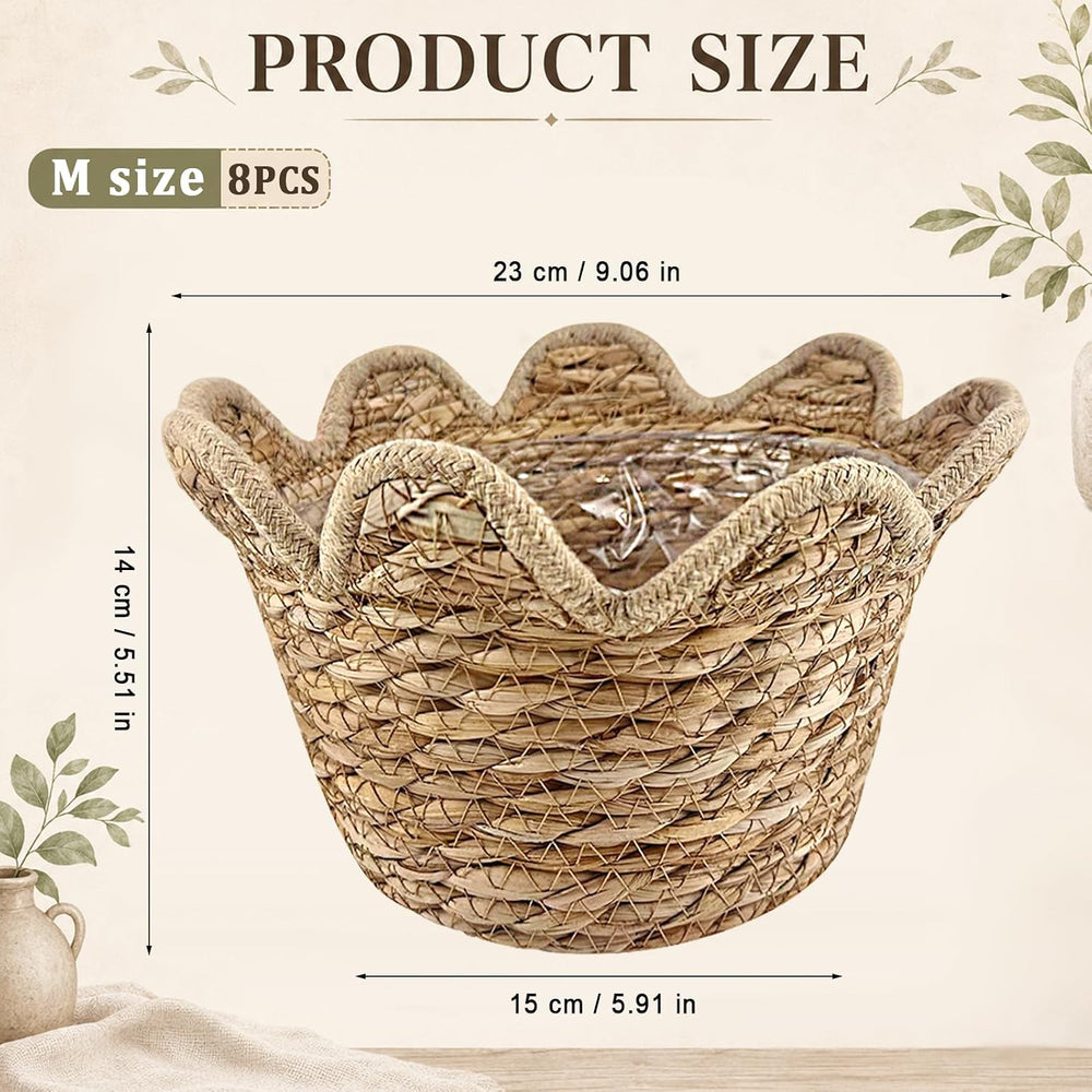 8 Pcs Medium Seagrass Woven Baskets with Plastic Liner