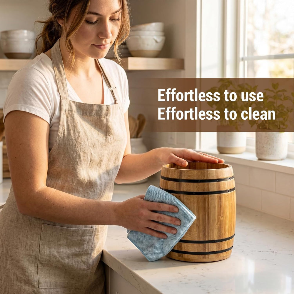 MyGift Wine Barrel Design Kitchen Utensil Crock, Light Brown Solid Bamboo Woo...