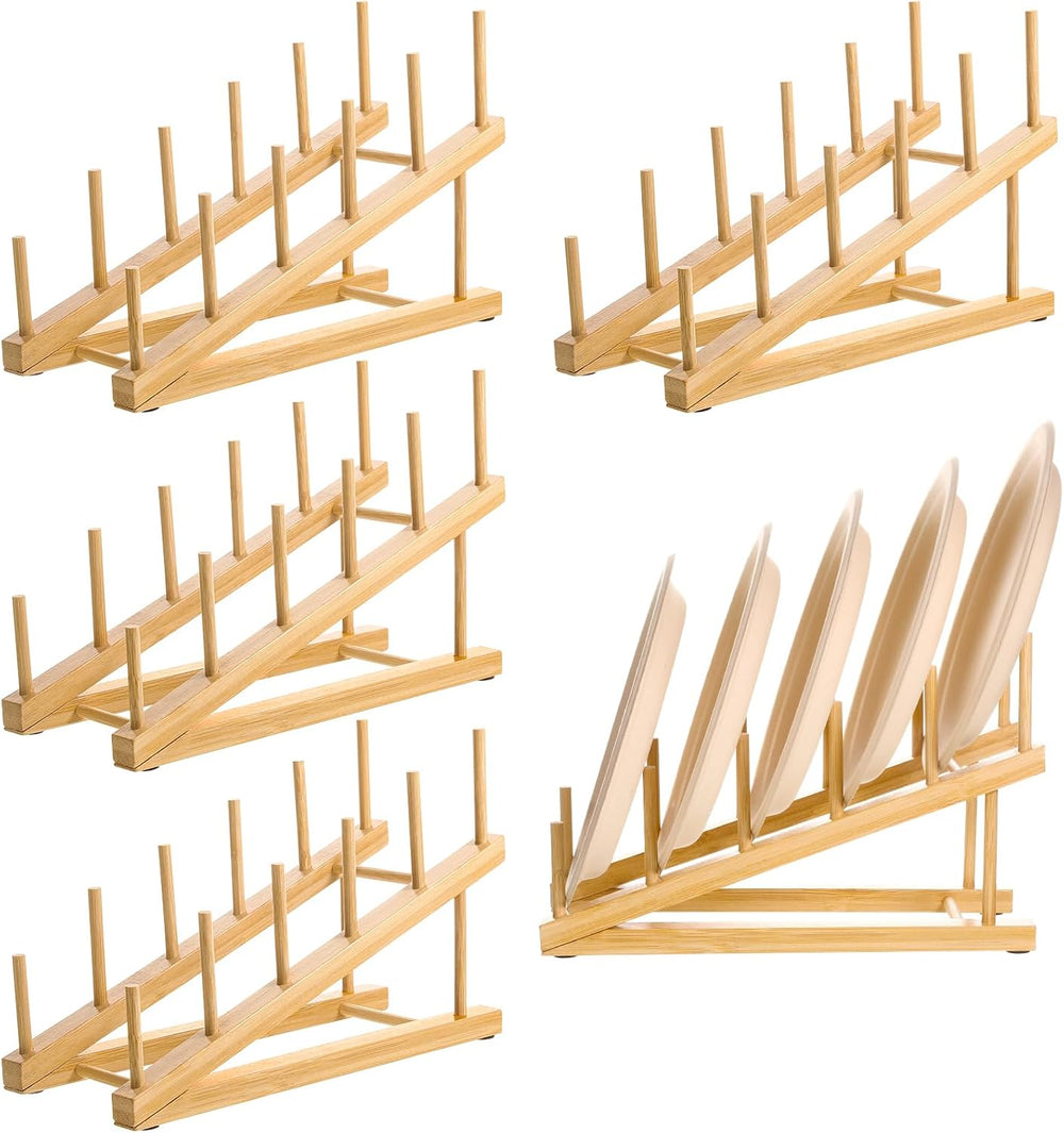 5 Pack Wooden Dish Rack Wooden Plate Stands for Display Multi Tier Plate Hold...
