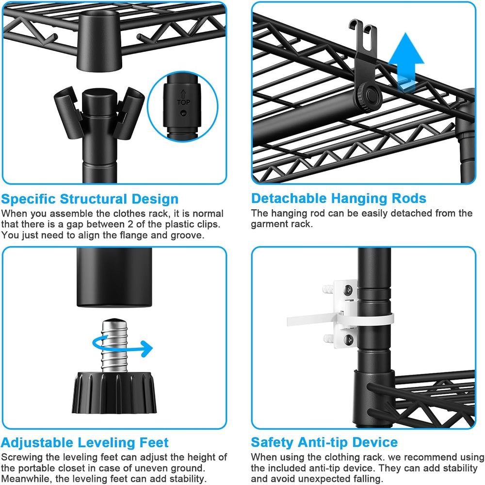 Ulif E10 Clothes Rack（With Stretchable Hanger Rod）Freestanding Clothing Racks...