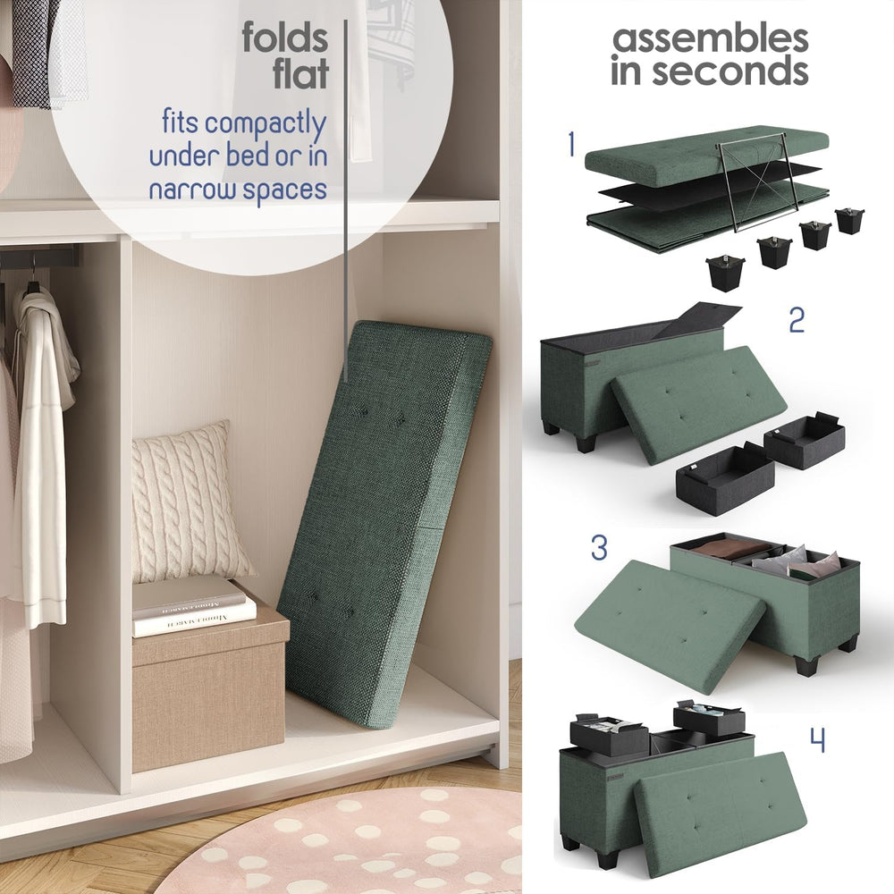 Storage Ottoman Bench with Bins, 30-in Storage Bench for Bedroom End of Bed, ...