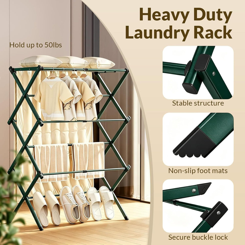 Clothes Drying Rack Collapsible,Heavy Duty Extendable Laundry Rack for Drying...