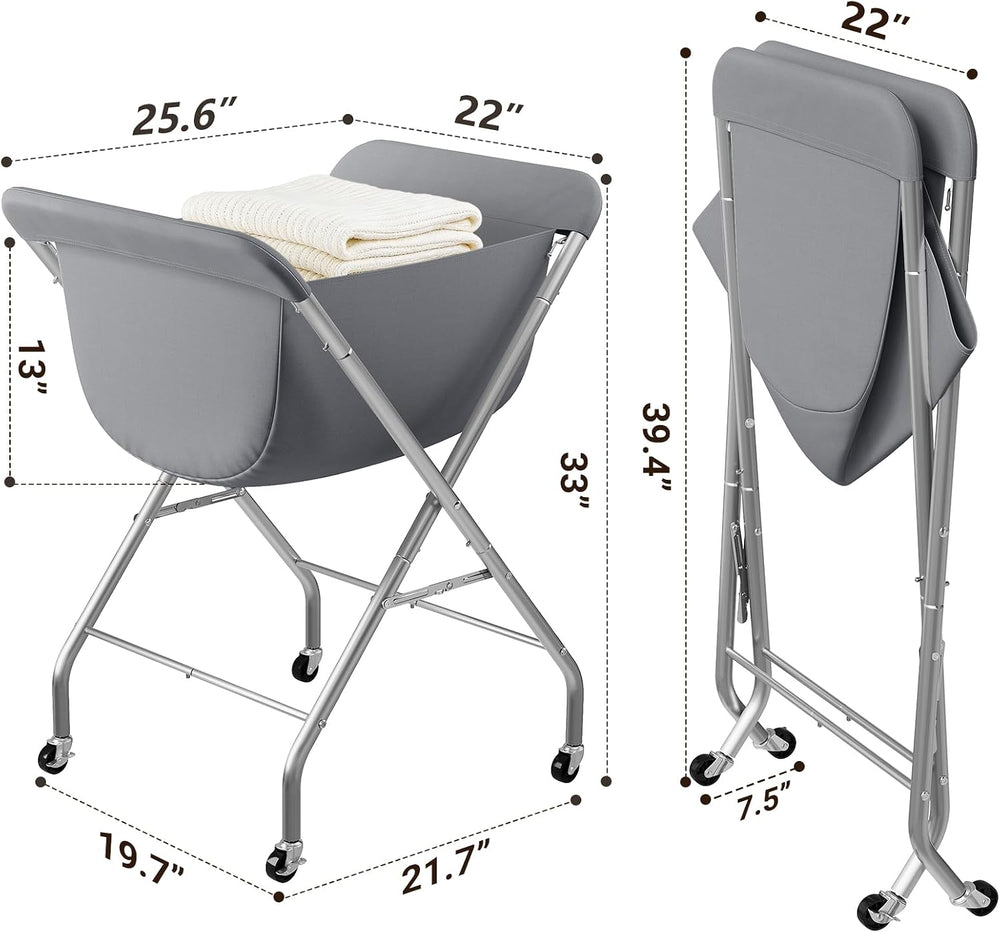 Laundry Basket with Wheels, Collapsible Laundry Hamper, Gray