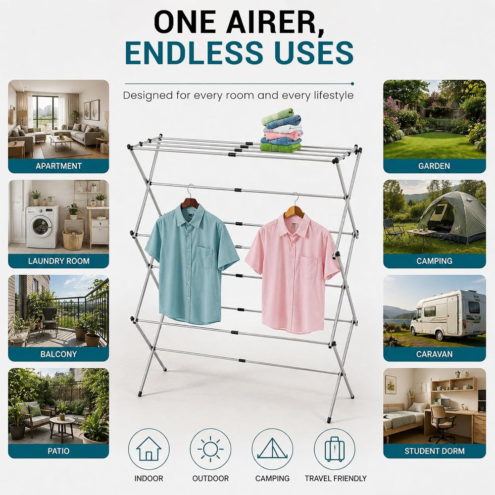 HOMION 3 Tier extendable Clothes Airer Dryer Indoor Outdoor Metal Laundry Dry...