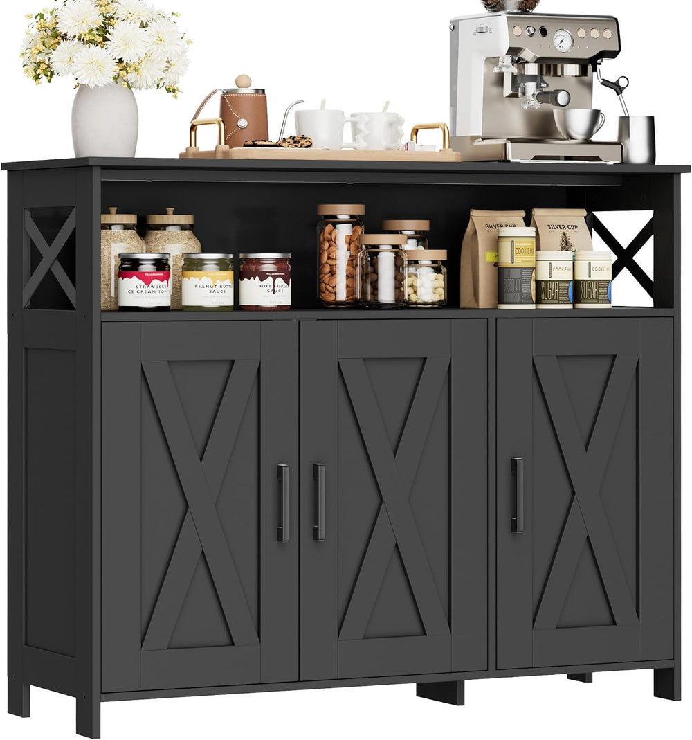 Farmhouse Coffee Bar Cabinet, Kitchen Storage Cabinet, Black