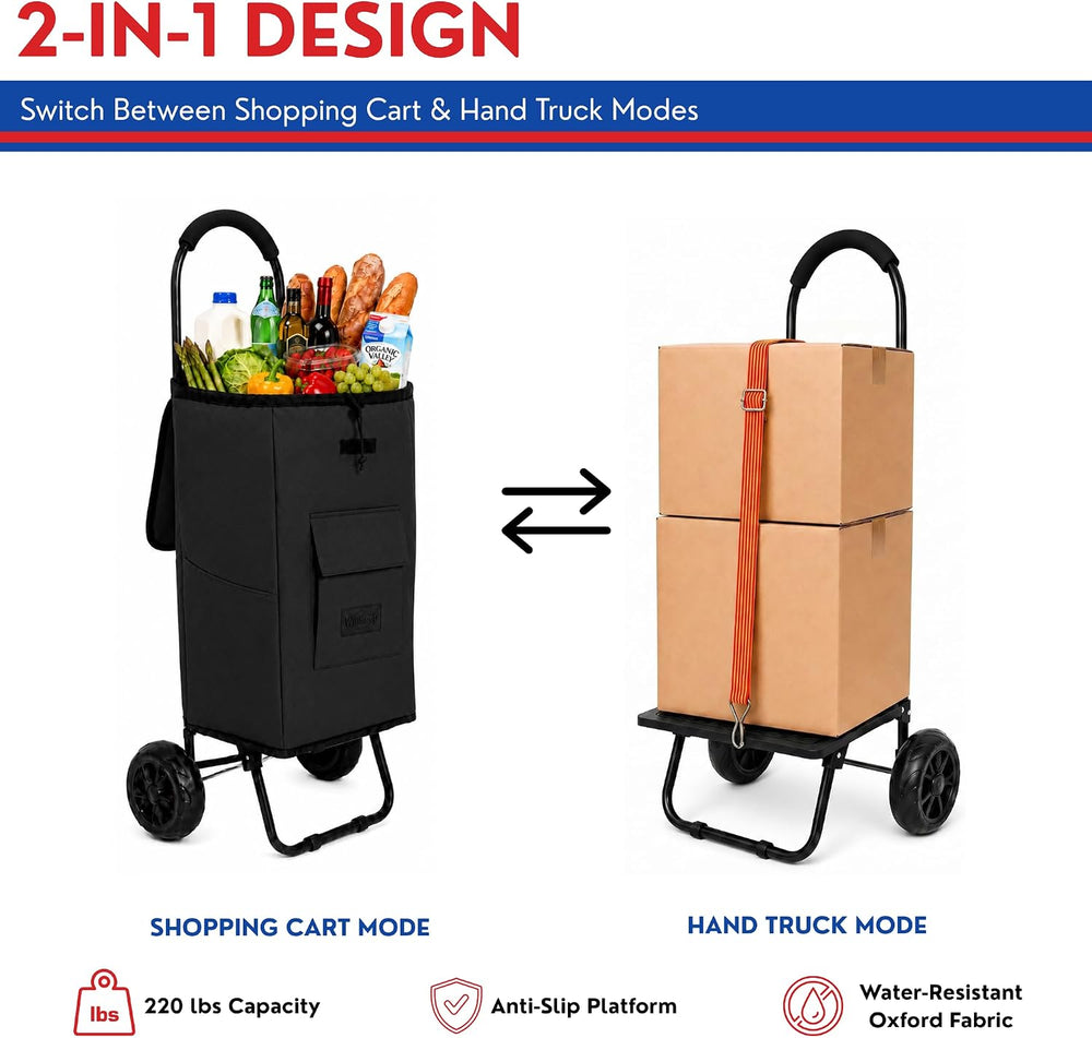 Shopping Cart, Super Loading Grocery Trolley, 220 lbs Capacity, Foldable Cart...