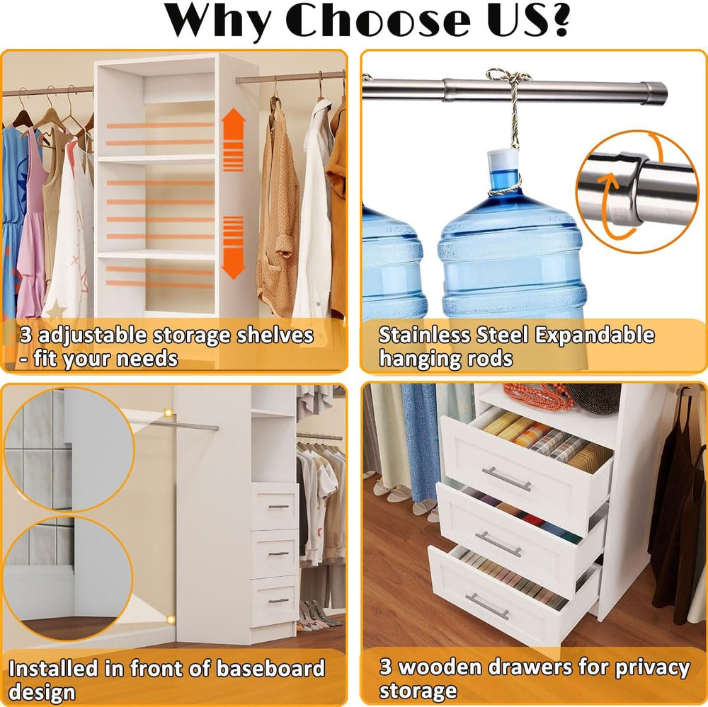 Closet System with Drawers, 5FT-9FT Custom Closet Organizer System 114.9&quot...