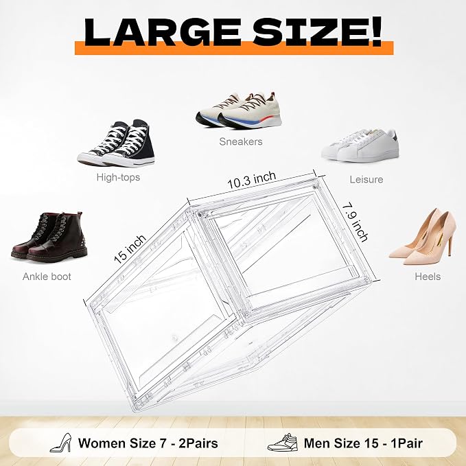 3 Pack Acrylic Shoe Boxes, Ultra Clear Shoe Boxes Stackable, Shoe Storage Box