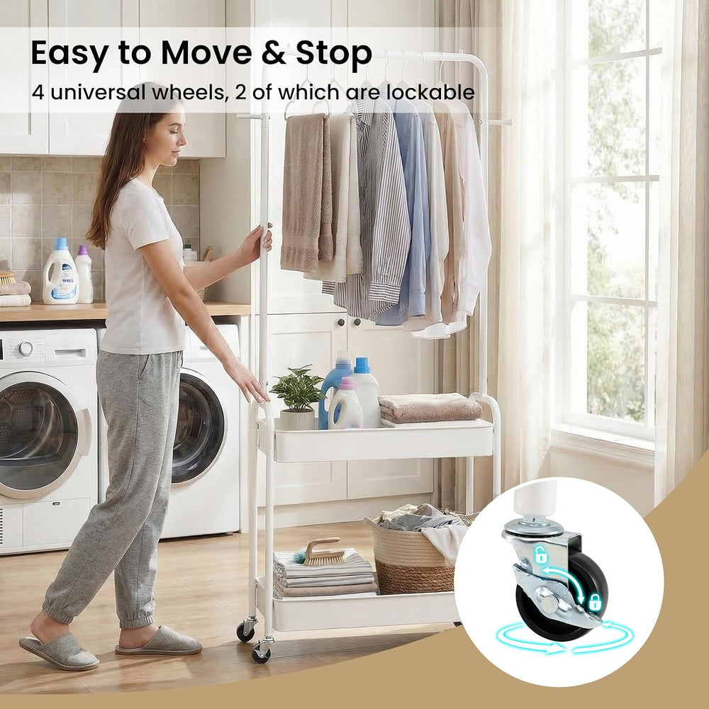 LDAILY Small Rolling Clothes Rack, Heavy Duty Clothing Rack with 2 Baskets, 4...