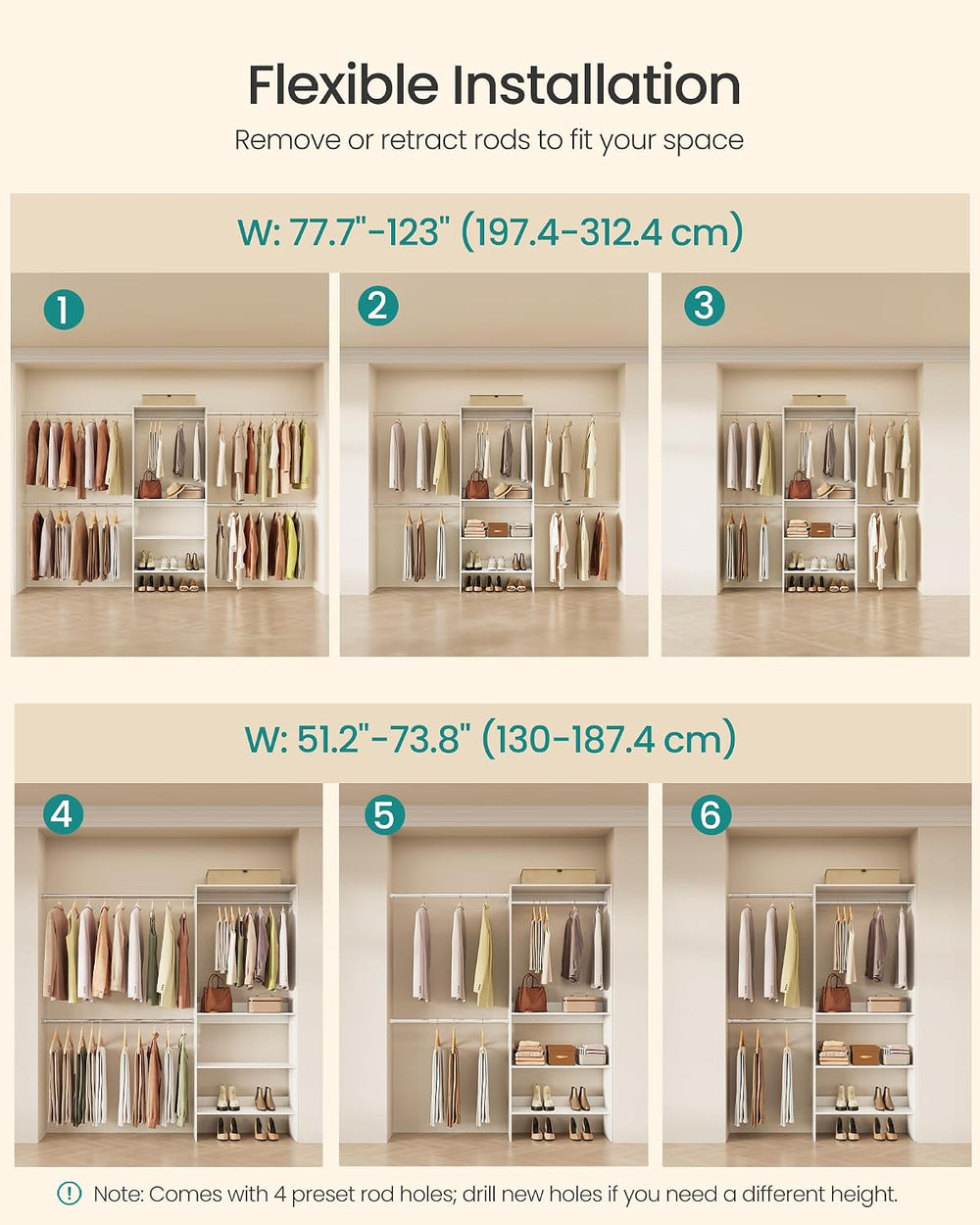 SONGMICS Closet System, Customizable Walk-In Closet Organizer System