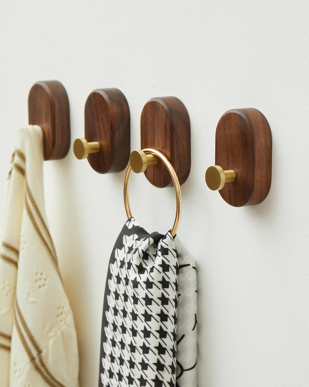 Wood Coat Hooks Wall Mount - Modern Walnut Coat Hook with Bronze Accent for H...