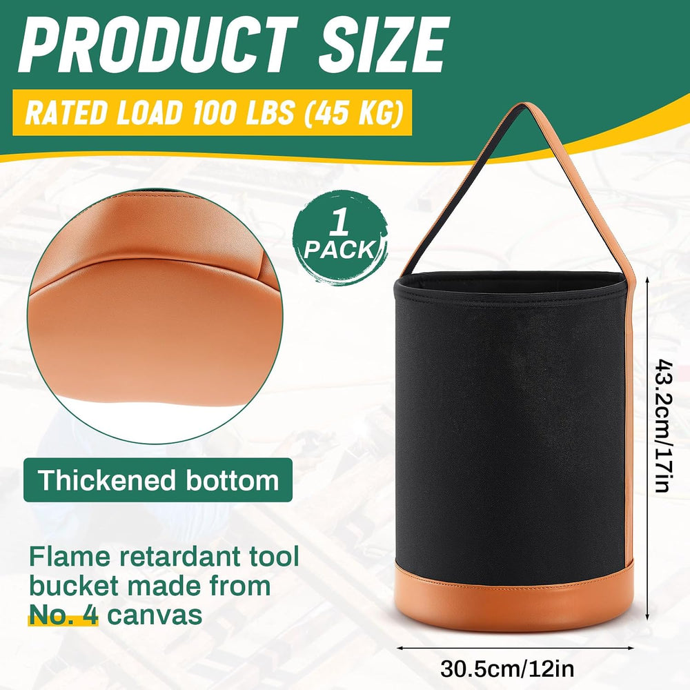 Canvas Bucket Tool Bag 17" x 12" Flame-Resistant Tool Bucket Made o...