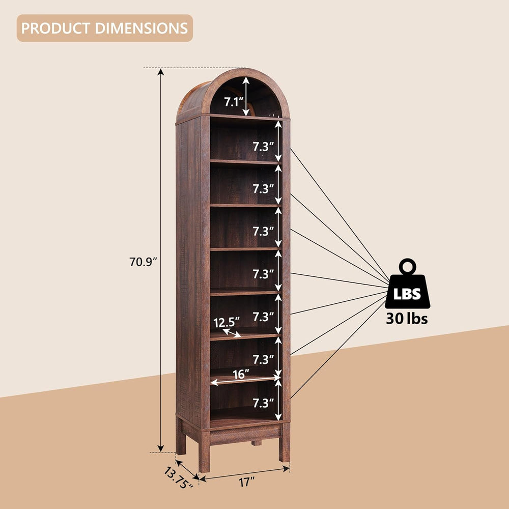 IFGET 71" Tall Arched Shoe Storage Cabinet, 8 Tiers Shoe Rack-Brown