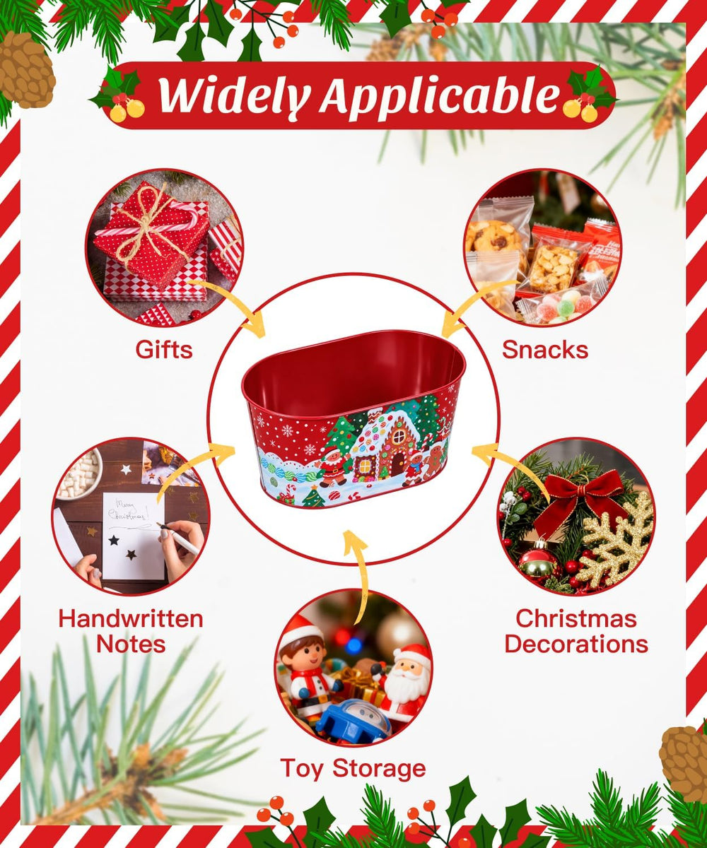 Putuo Decor 5 Pack Christmas Metal Tin Buckets Holiday Storage Decor