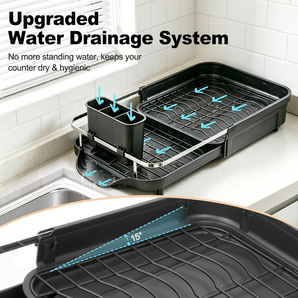 Expandable Stainless Steel 2-Tier Large Capacity Dish Drying Rack, Auto Drain...
