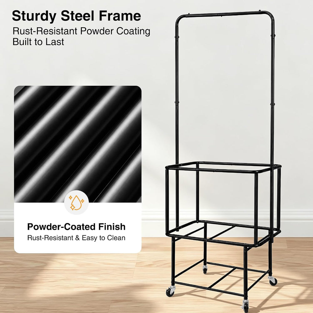 STO STO Rolling Laundry Cart with Hanging Bar, Laundry Hamper with Wheels