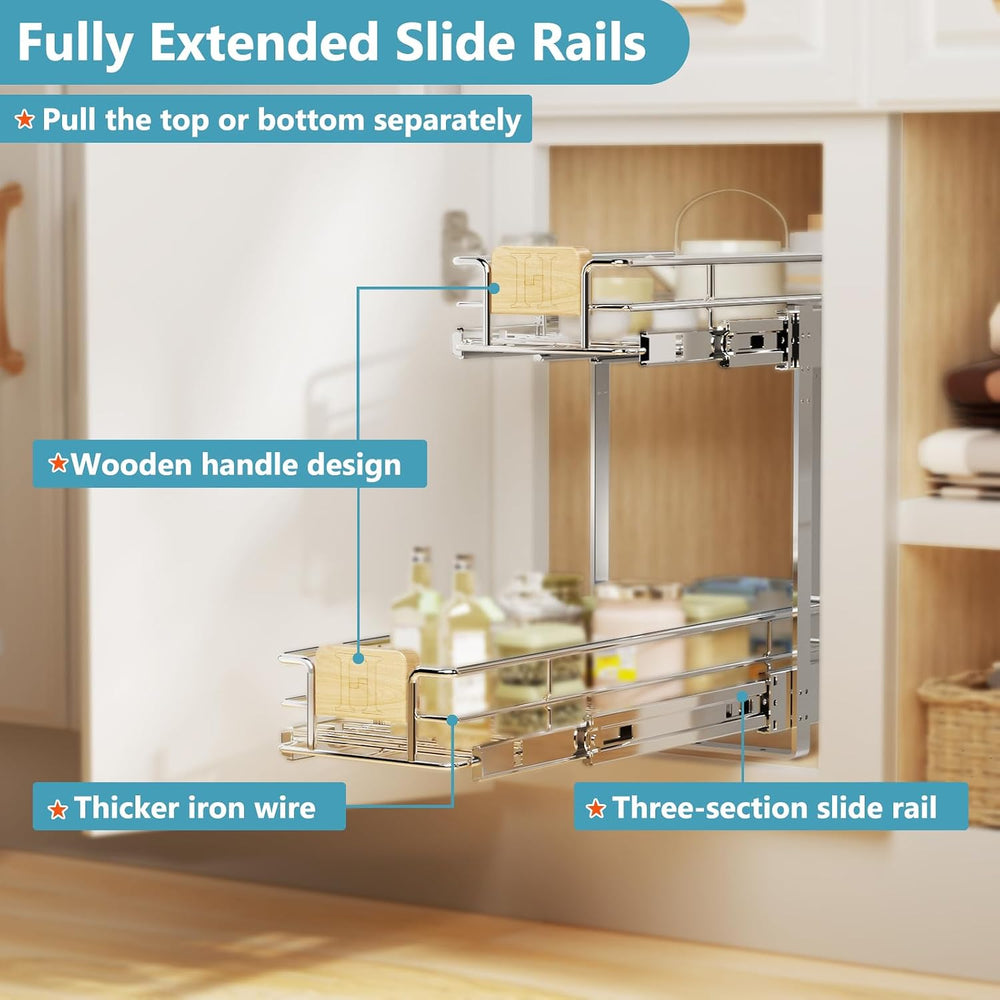 LOVMOR 2 Tier Pull Out Cabinet Organizer 7½" W x 21½" D, Slide Out ...