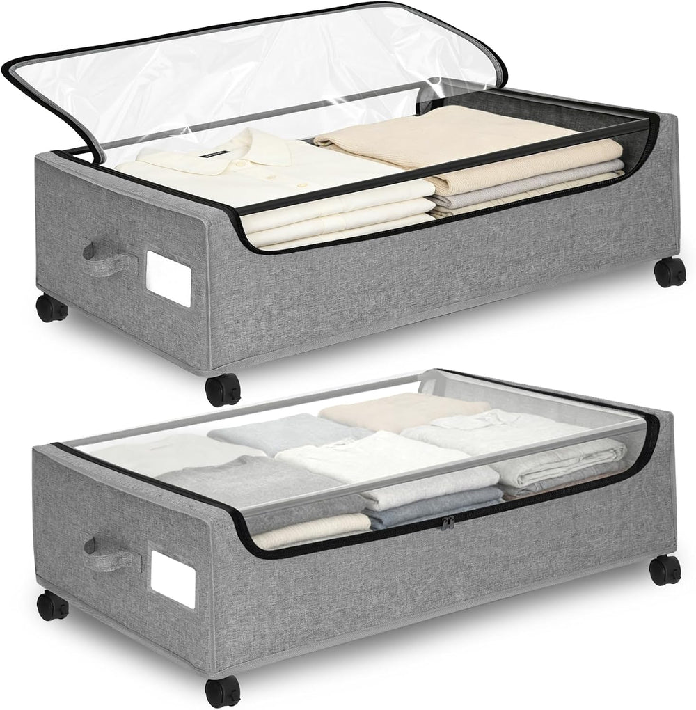 Under Bed Storage with Wheels, 2 Pack Under Bed Storage Containers, 10.6 inch...
