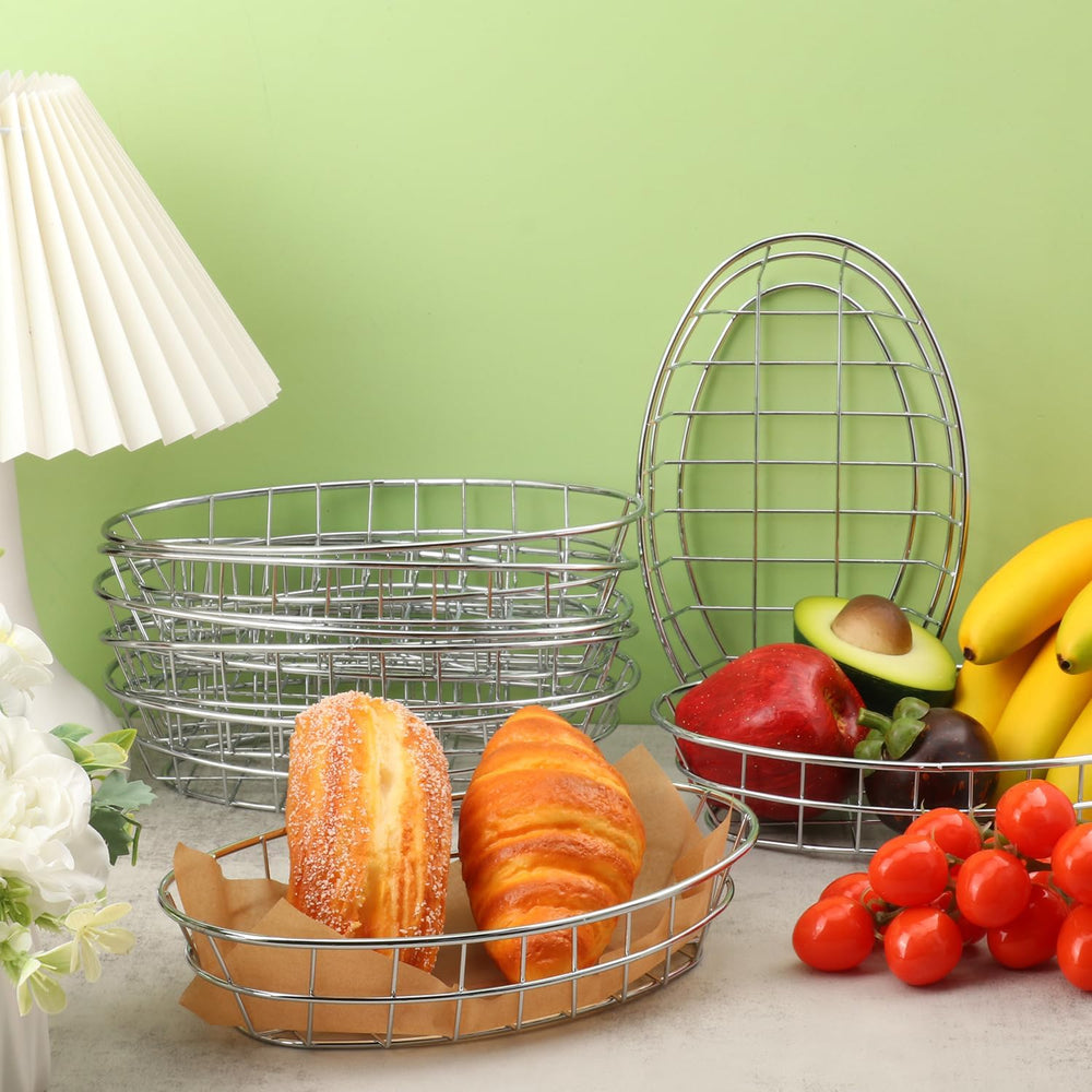 12 Pack Oval Wire Bread Basket, 9.65 x 6.1 x 2.17 Inch Metal Fast Food Basket...