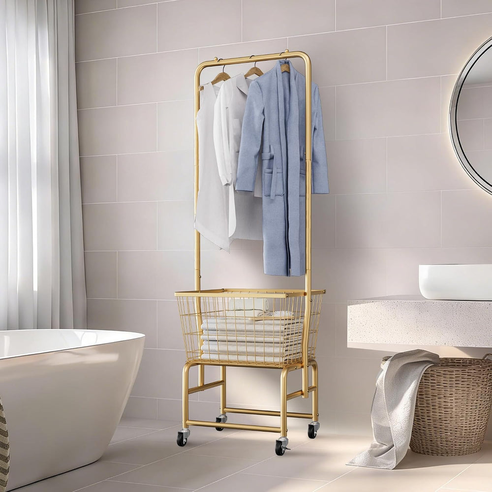 Rolling Laundry Cart with Wheels, Laundry Hamper Basket Organizer with Clothe...