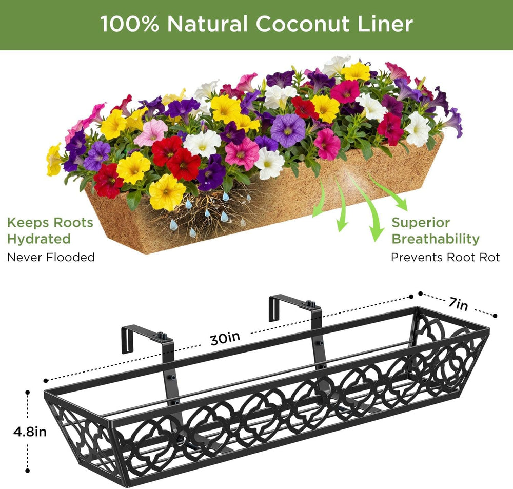 4 Pcs 30" Window Box Deck Railing Planter Box with Horse Trough Coco Lin...