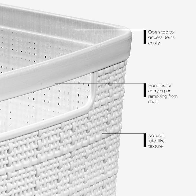 Curver Jute Decorative Plastic Organization and Storage Basket Perfect Bins (...
