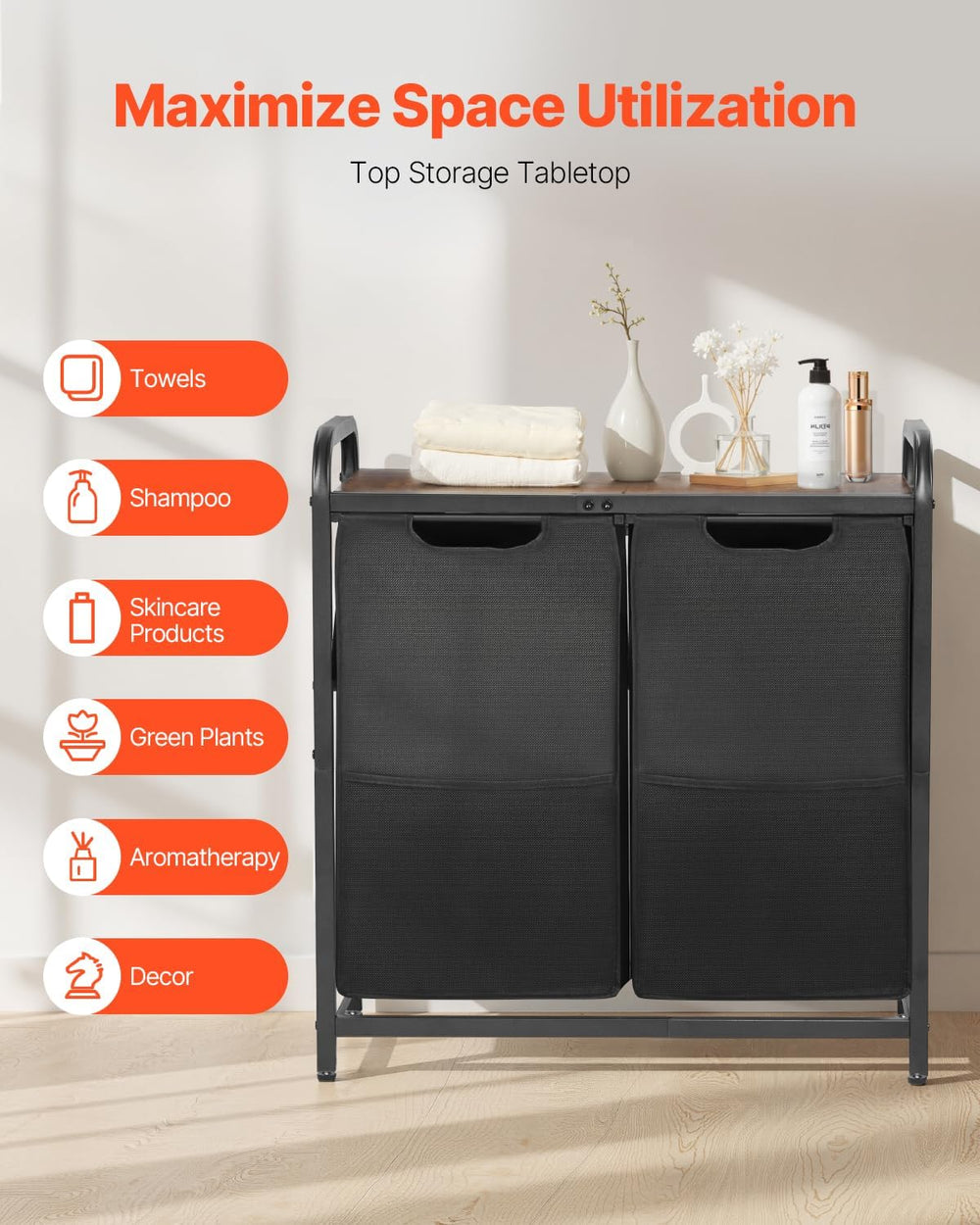 VEVOR 2 Section Laundry Sorter, Large Laundry Hamper with Metal Frame and Woo...