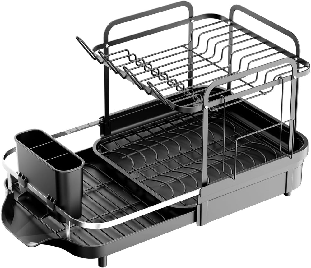 Expandable Stainless Steel 2-Tier Large Capacity Dish Drying Rack, Auto Drain...