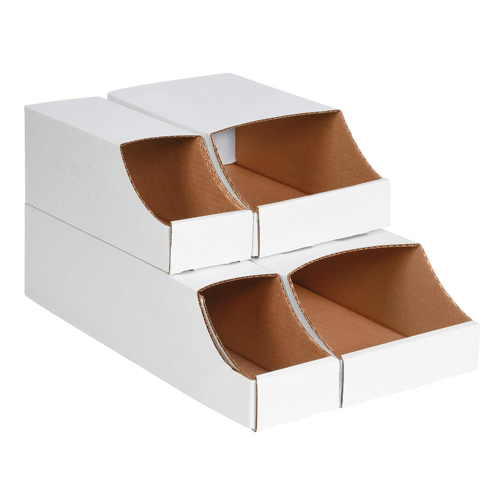 BOX USA Stackable Storage Bins 7x18x4.5 White, 50-Pack