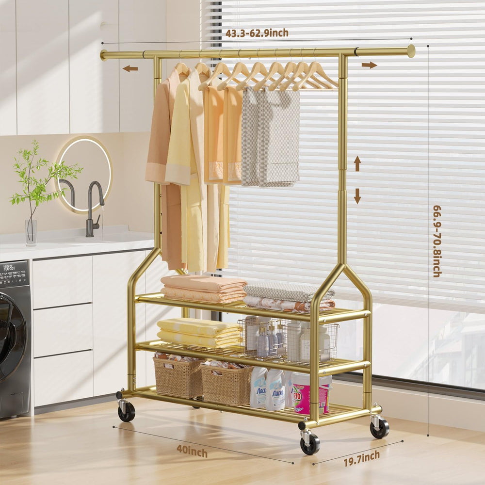 EAGMAK Heavy Duty Clothes Rack Load 688 LBS, Rolling Clothing Rack With 3 She...