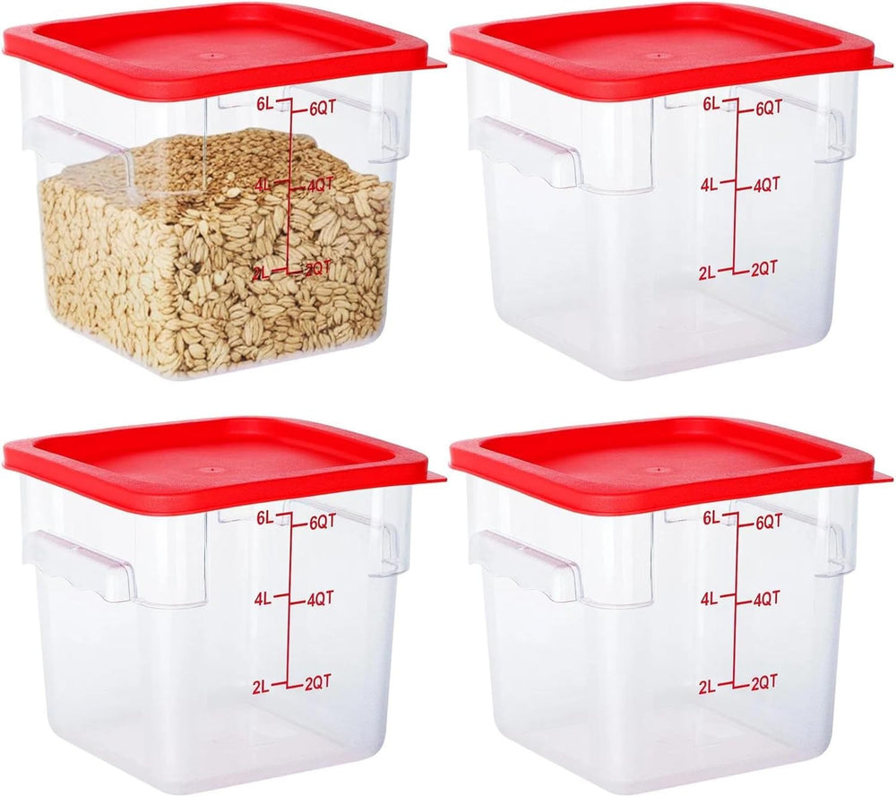 BIEAMA 4 Pack 6 Qt Square Food Storage Containers with Lids, NSF, Clear