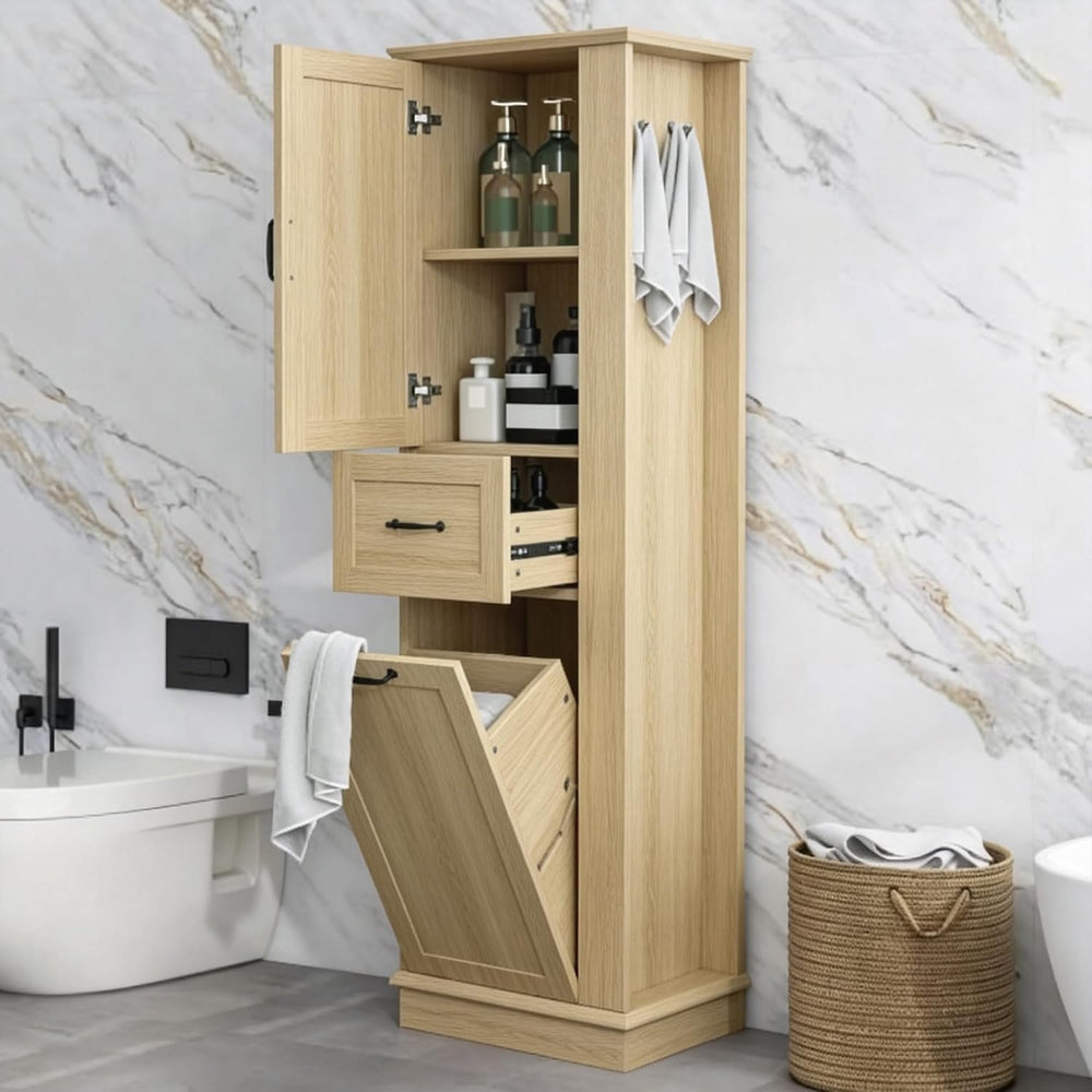 Virubi Tall Storage Cabinet, Tall Laundry Cabinet with Tilt-Out Hamper and Dr...
