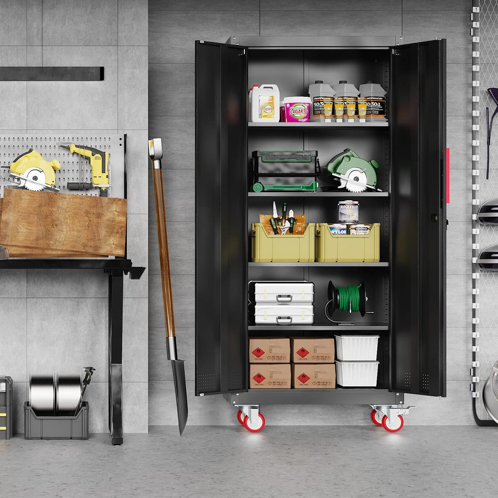 LMTC 71" H Garage Storage Cabinet with 4 Adjustable Shelves and Wheels, ...