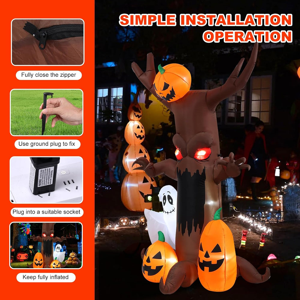9ft Pumpkin Ghost Tree Halloween Inflatable Outdoor Decoration, Courtyard Dec...