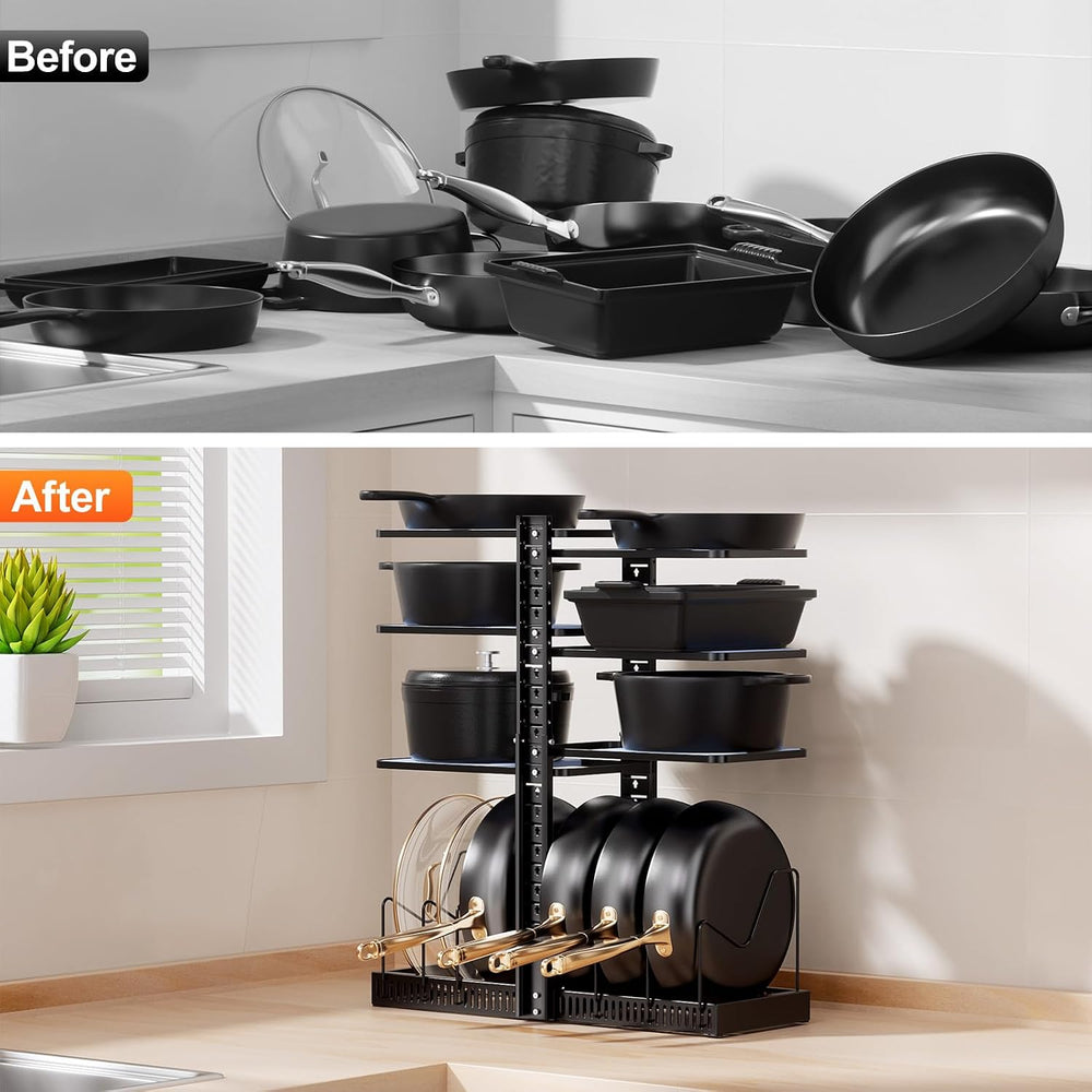 LAMU Pots and Pans Organizer under Cabinet, Kitchen Storage Rack, Black