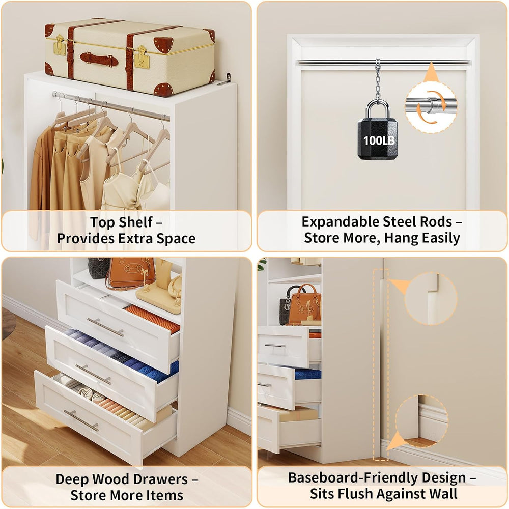 Closet System with 4 Sets, 8FT-21FT Custom Closet Organizer System with 12 Dr...