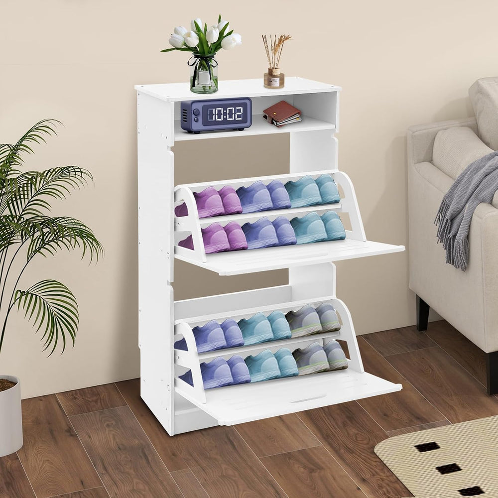 Free Standing Shoe Rack for Entryway, Hidden Narrow Shoe Storage Cabinet w/2 ...