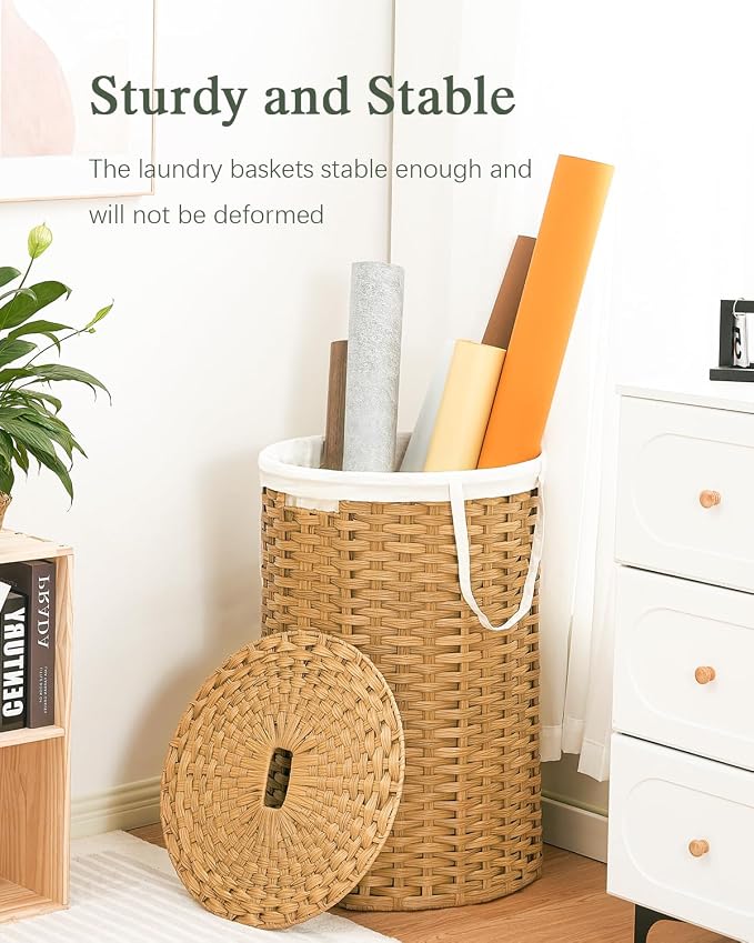 Large Laundry Hamper Laundry Basket Round 34.3 Gal Handwoven Wicker Laundry