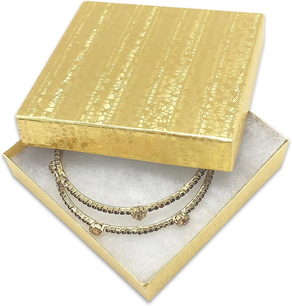 TheDisplayGuys 100 Cardboard Jewelry Gift Boxes with Inserts - Gold Foil