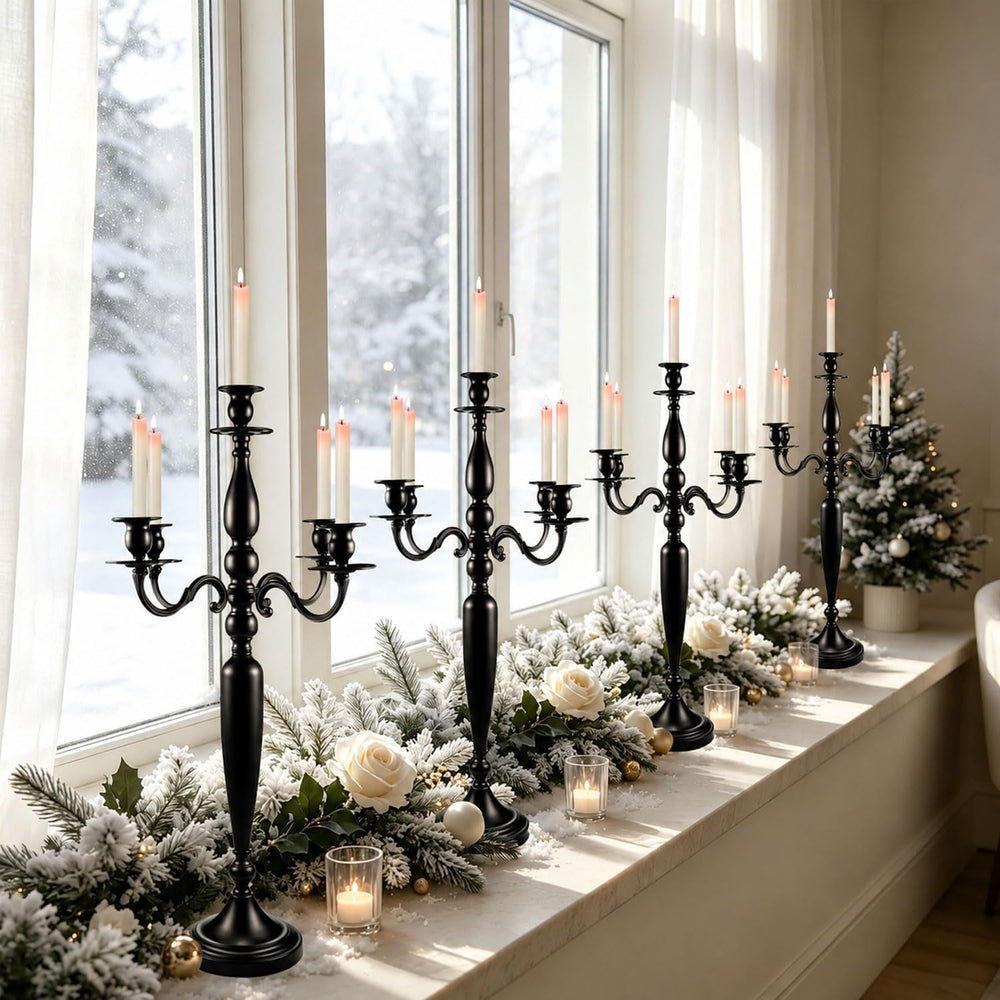 4PCS Black 5-Arm Candelabra Centerpiece for Halloween 28IN