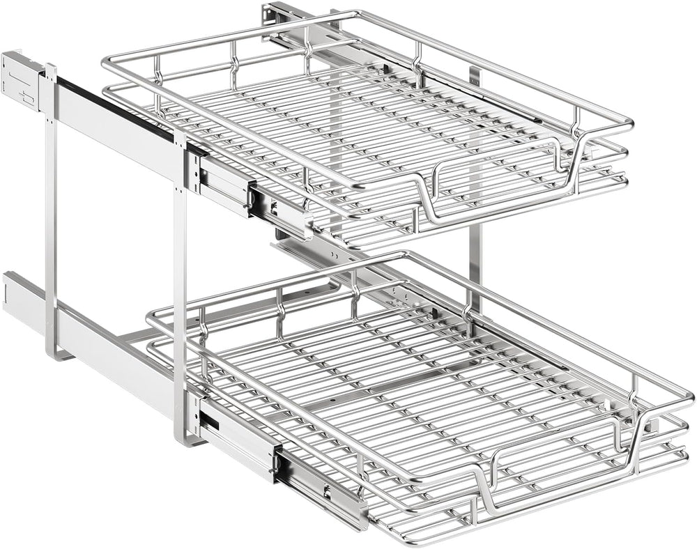 2-Tier Kitchen Cabinet Pull Out Shelf and Drawer Organizer Slide Out Pantry S...